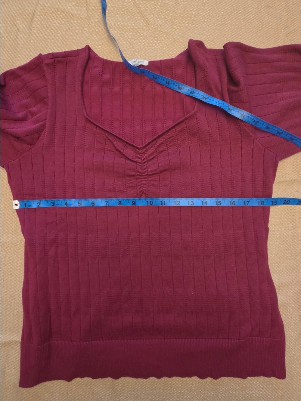 Maurices Raspberry Ribbed V-Neck Short Sleeve Top with Ruched Detail - Picture 6 of 6